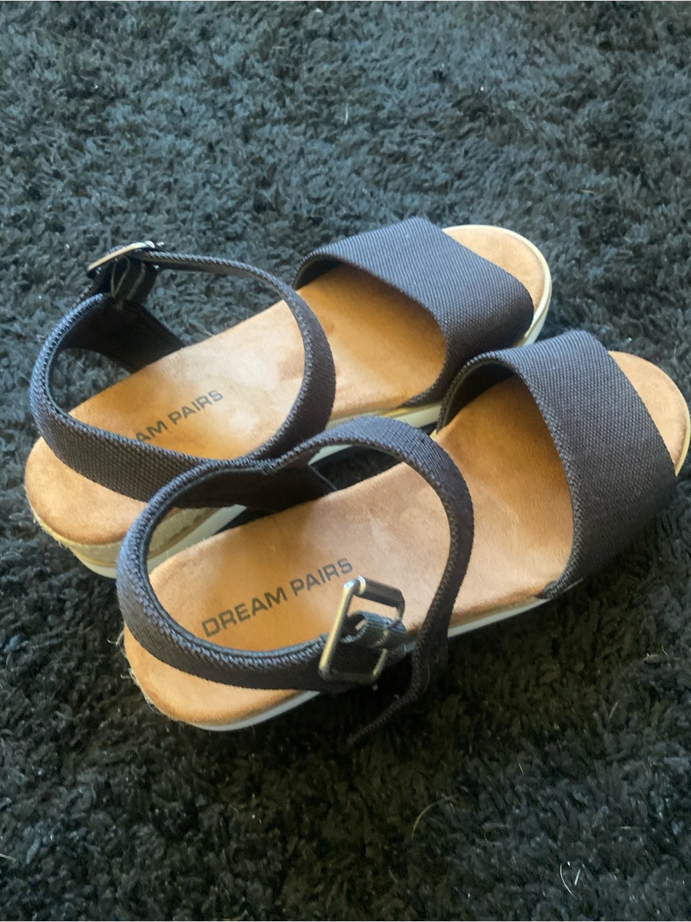 Dream Pairs Black Strap Women's Sandals with Tan Footbed